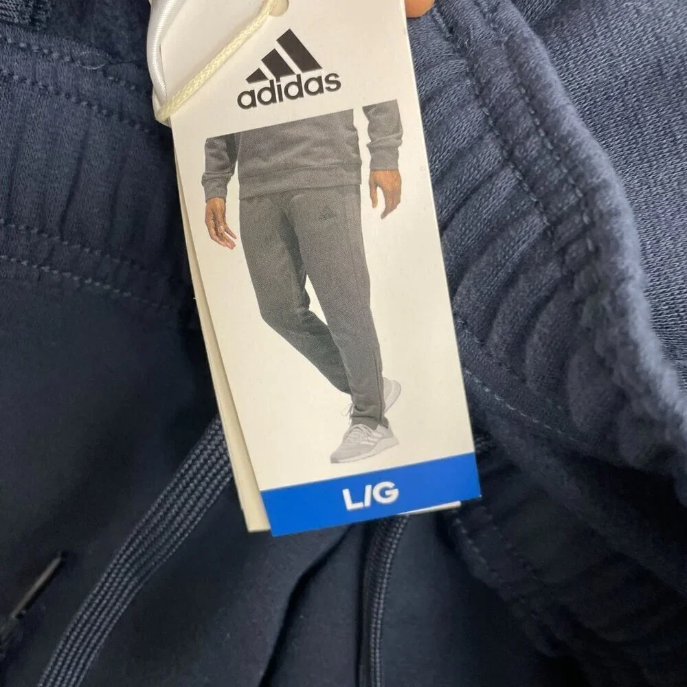 NEW Adidas Men's L Navy Tapered Sweatpants FL Taper Pant Style Elastic Waistband